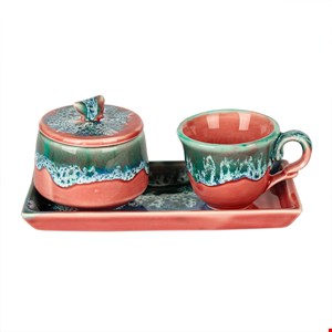 ست چای خوری تک نفره سرامیکی طرح شره ای صورتی